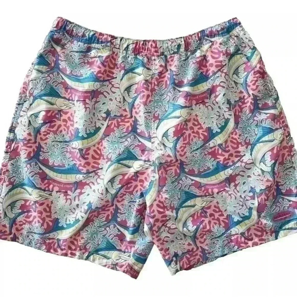 Vineyard Vines Marlin & Coral Chappy Trunks Boardshorts 7" Mens L - Picture 2 of 6